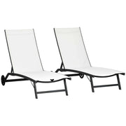 Set 2 Lettini Prendisole 66x165x102 cm con Schienale Reclinabile in Alluminio e Tessuto Traspirante Crema