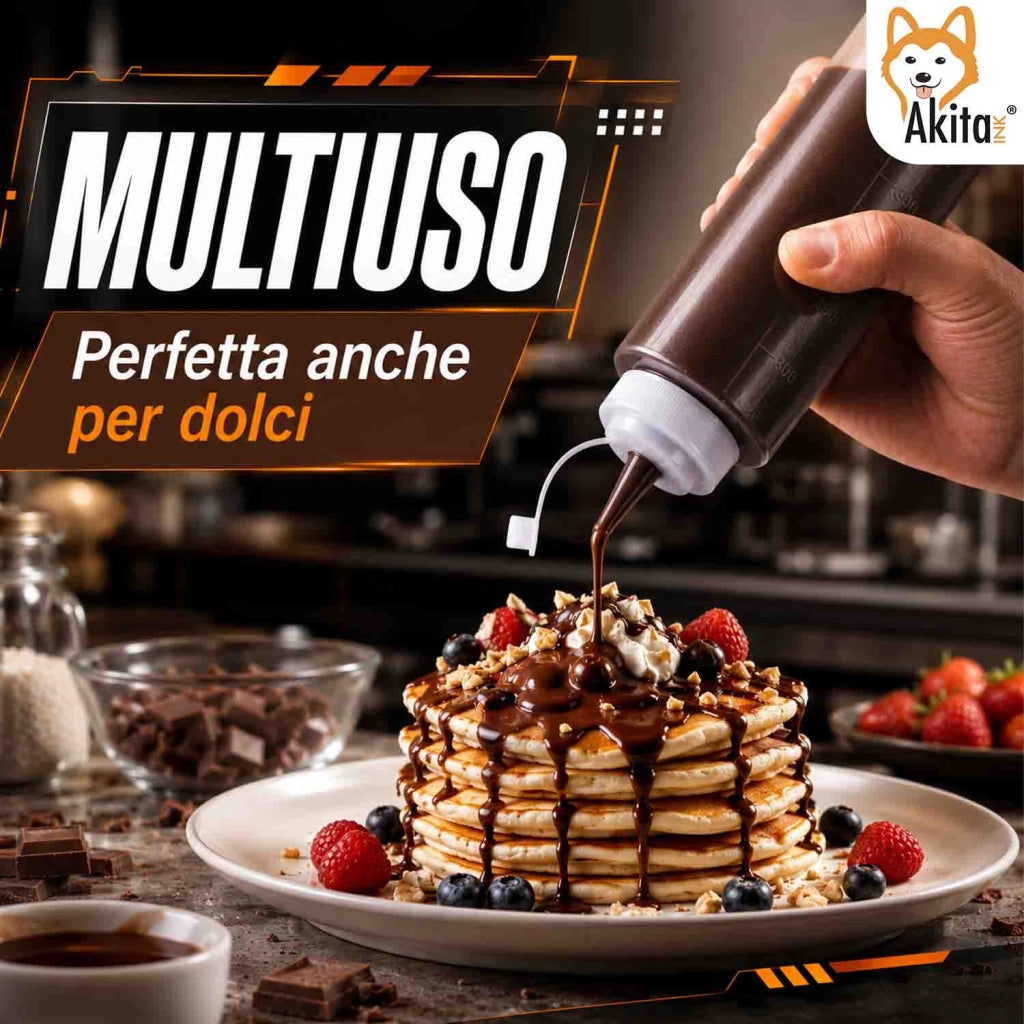 Akitaink Set 4 Bottiglie Squeeze per Salse 500 ml Dosatrici