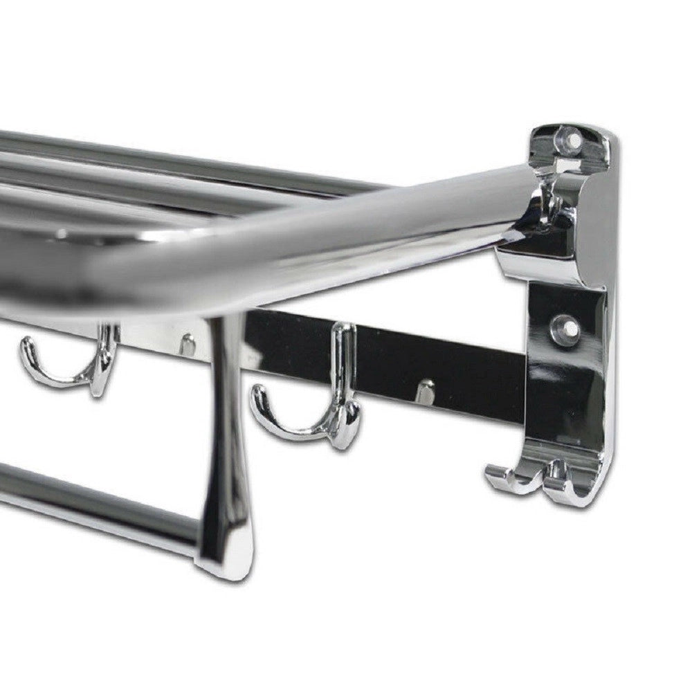 Trade Shop - Mensola Portasciugamani Doppio Ripiano Richiudibile Con Ganci Accappatoio 52819 -