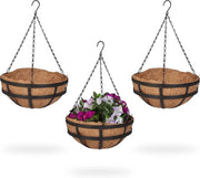 Set di tre vasi per piante appese - 50x31 cm - per piante da appendere - per uso interno ed esterno - in metallo - colore marrone nero