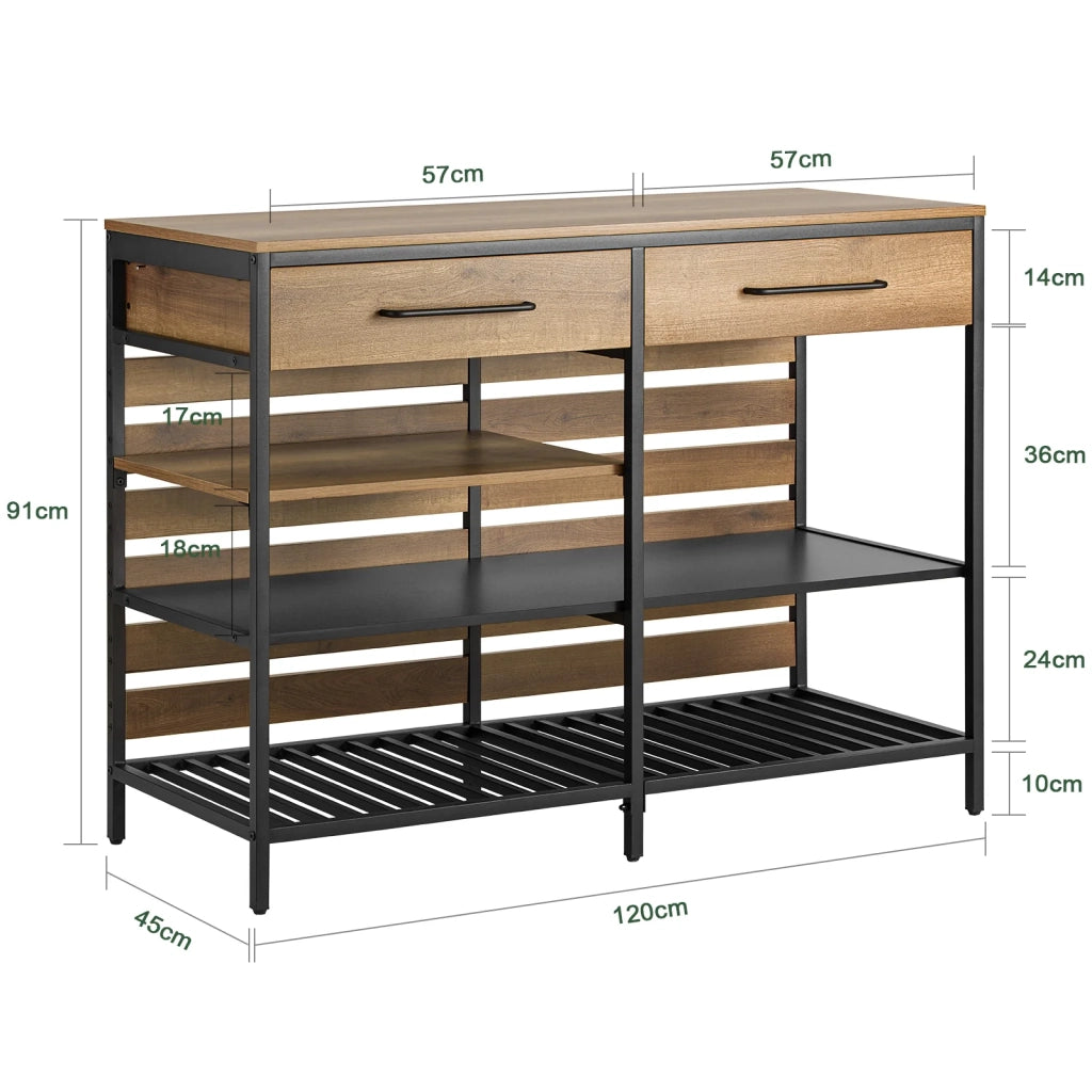 Credenza Isola Cucina Con 1 Cassetto E 5 Ripiani Aperti Cassettiera Credenza Ingresso Tavolo Bar Multifunzionale Stile Vintage 120x45x91cm FSB85-PF SoBuy