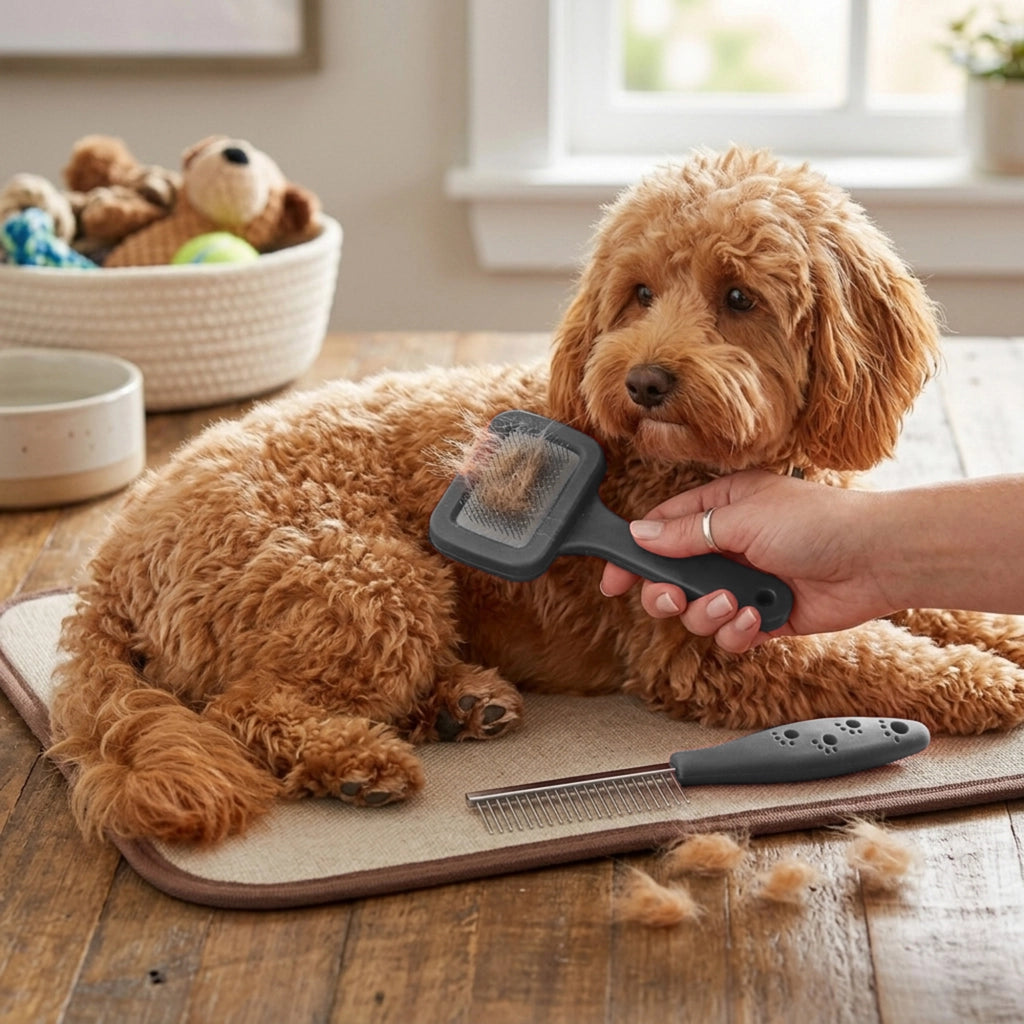 Kit Toelettatura per Cani e Gatti con Spazzola Cardatore e Pettine a Denti Stretti, Rimozione Pelo Morto e Sottopelo, Accessori Grooming Professionale Grigio