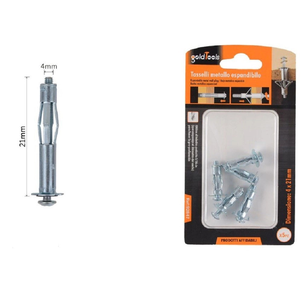 Trade Shop - Set 5pz Tasselli Metallici Espandibili Viti A Espansione Stile I 4 X 21 Mm 92847 -