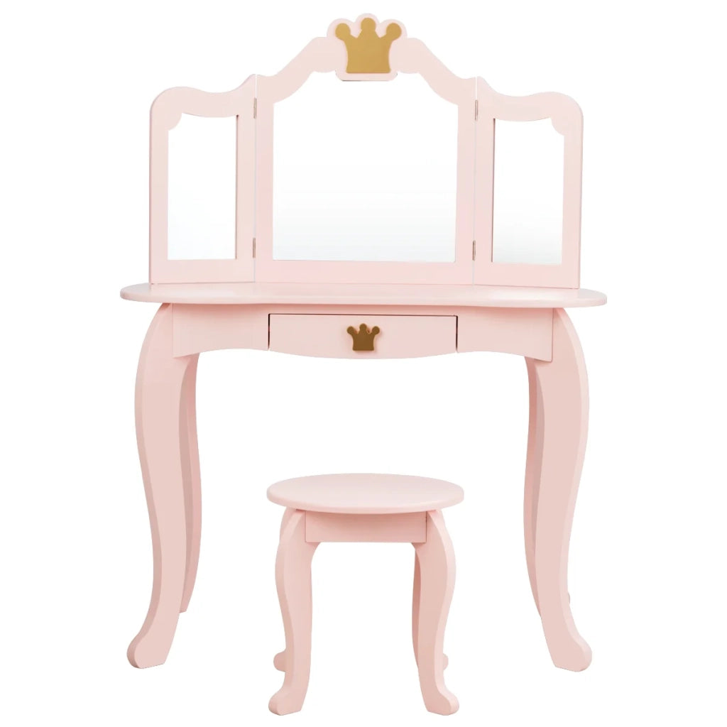 Toeletta per bambini 80 x 42 x 105 cm con specchio a tre ante e cassetto in MDF rosa 20_0020997