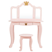 Toeletta per bambini 80 x 42 x 105 cm con specchio a tre ante e cassetto in MDF rosa 20_0020997