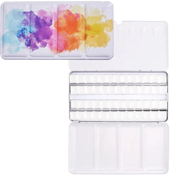 Scatola di plastica metallica per acquerelli con 52 contenitori - Dimensioni 22 x 11,5 x 2,5 cm - Scatola per acquerelli - Adatta per artisti - Scatola vuota
