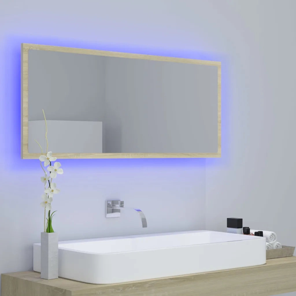 Specchio da Bagno LED-Specchio decorativo con LED Rovere Sonoma 100x8,5x37 cm in Acrilico
