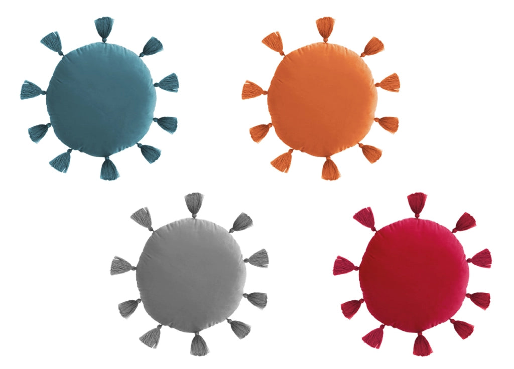 Cuscino Arredo Decorativo Imbottito Velluto Tinta Unita Rotondo Sunshine - Sunshine - Grigio