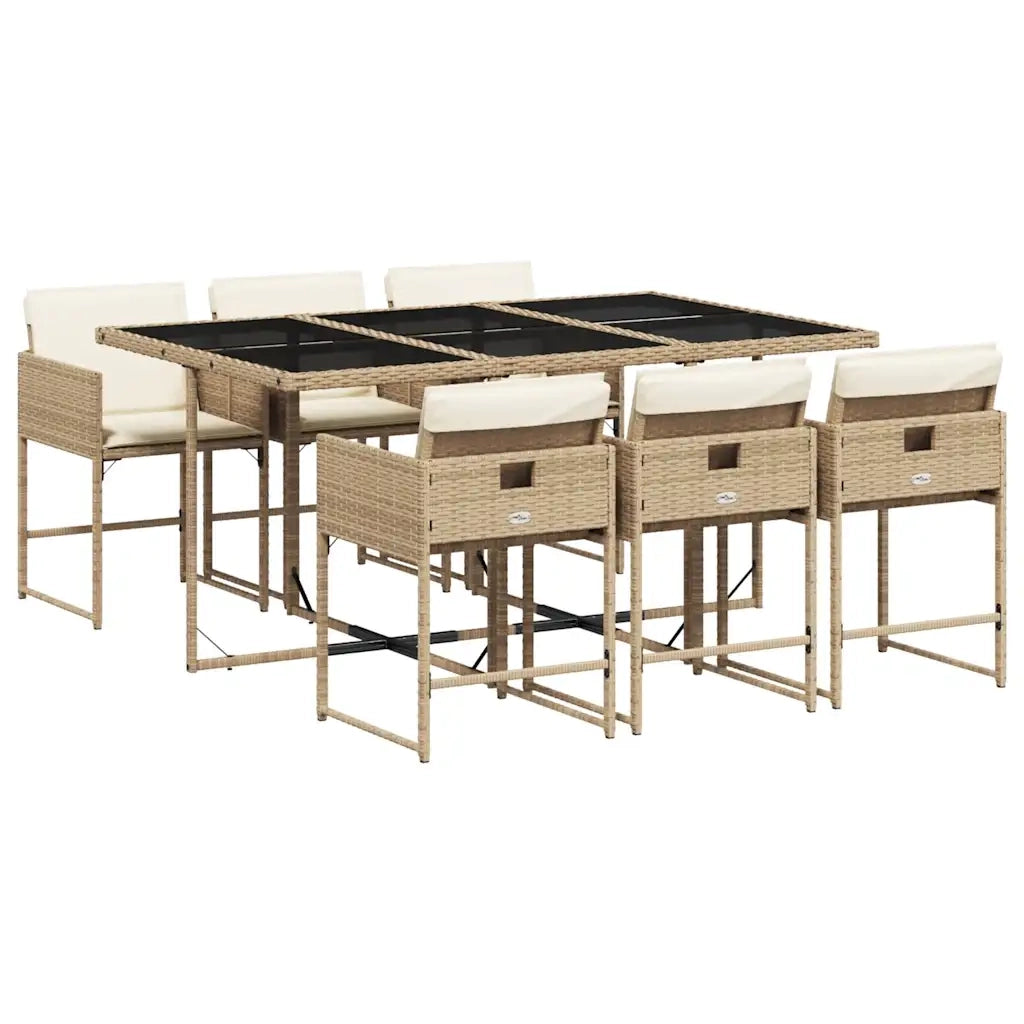 Set da Pranzo da Giardino 7 pz | Set Salotto da Giardino con Cuscini Beige in Polyrattan