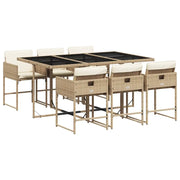 Set da Pranzo da Giardino 7 pz | Set Salotto da Giardino con Cuscini Beige in Polyrattan