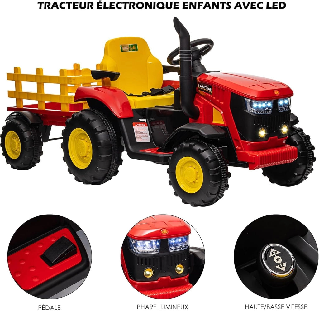 Trattore elettrico da 12V per bambini; con rimorchio staccabile