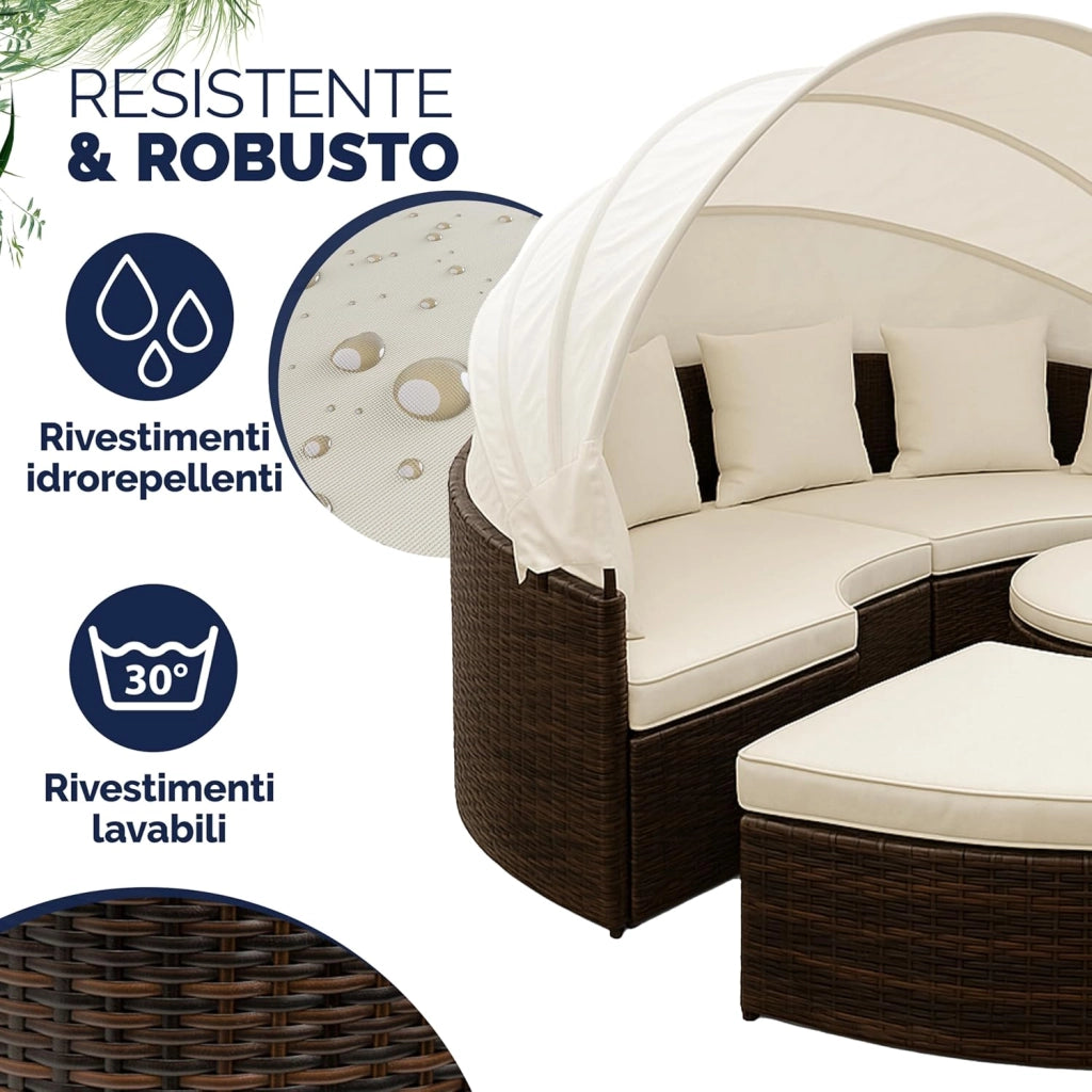 Isola Prendisole Polyrattan Ø230 Baldacchino Cuscini Lettino Set Lounge Componibile