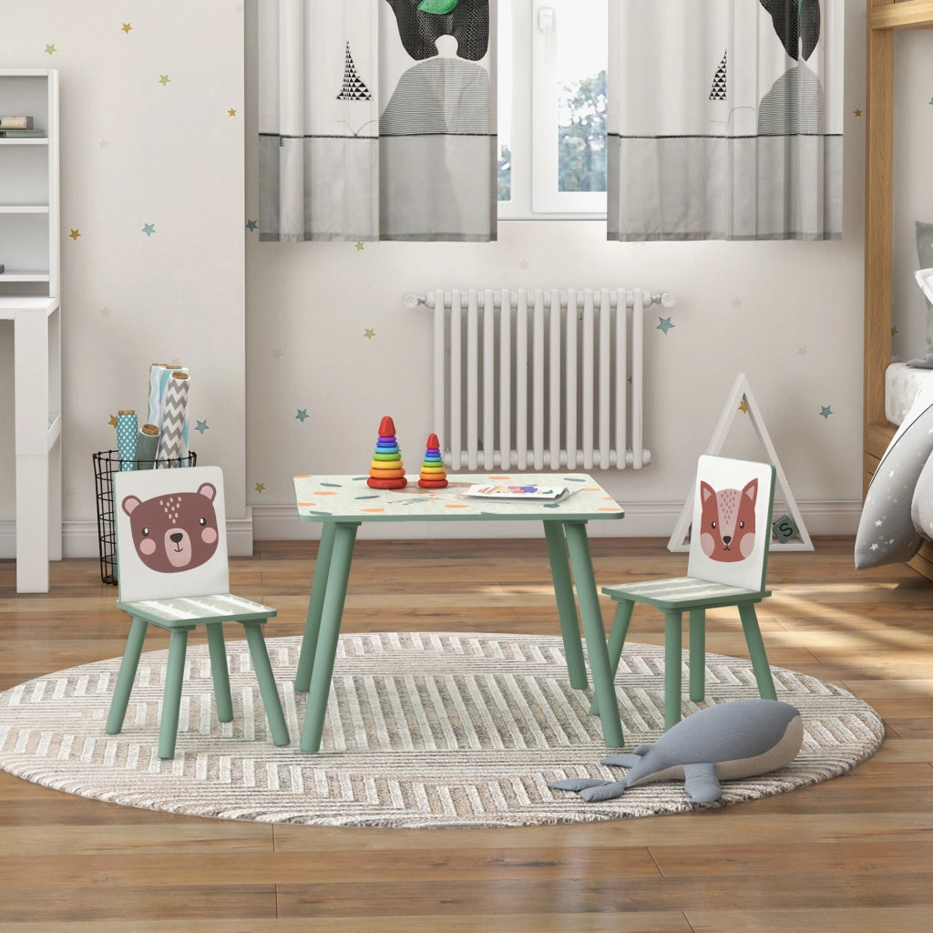 Tavolo per bambini con sedie ¨C zephmum ¨C 3 pezzi verde motivo animali