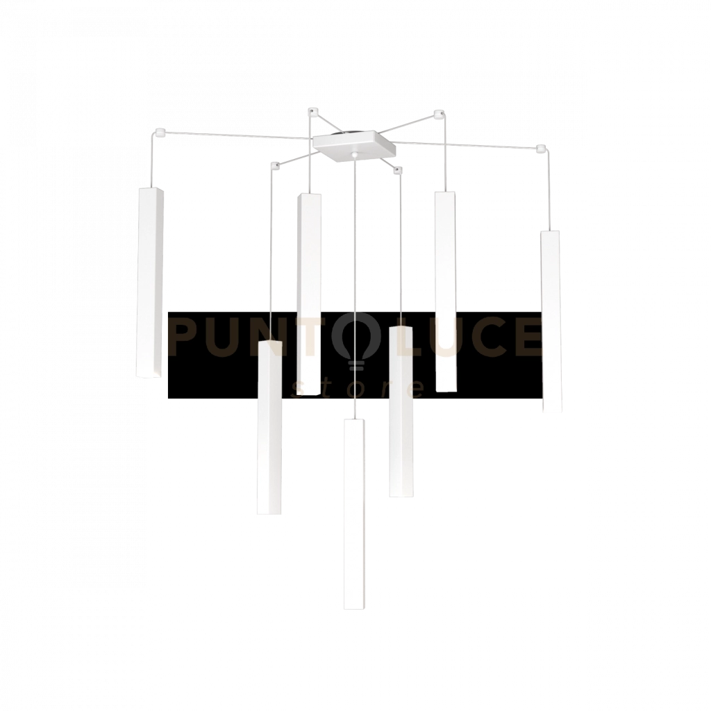SQUARE TUBE SOSPENSIONE 7 LUCI BIANCO CAVO CM.250 CON BASE 1173-S7-BI
