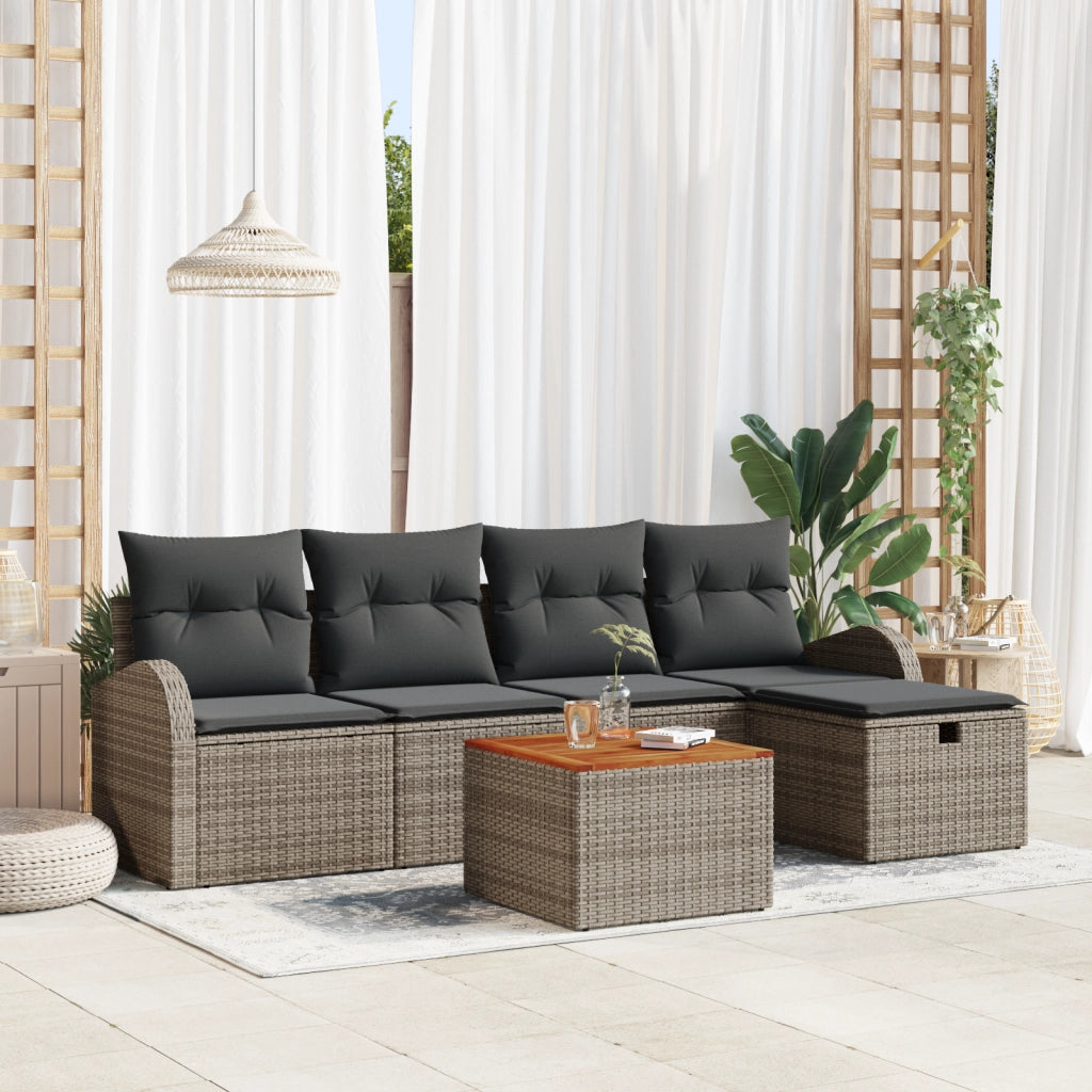 Set di divani da giardino 6 pezzi con cuscini grigi in Polyrattan