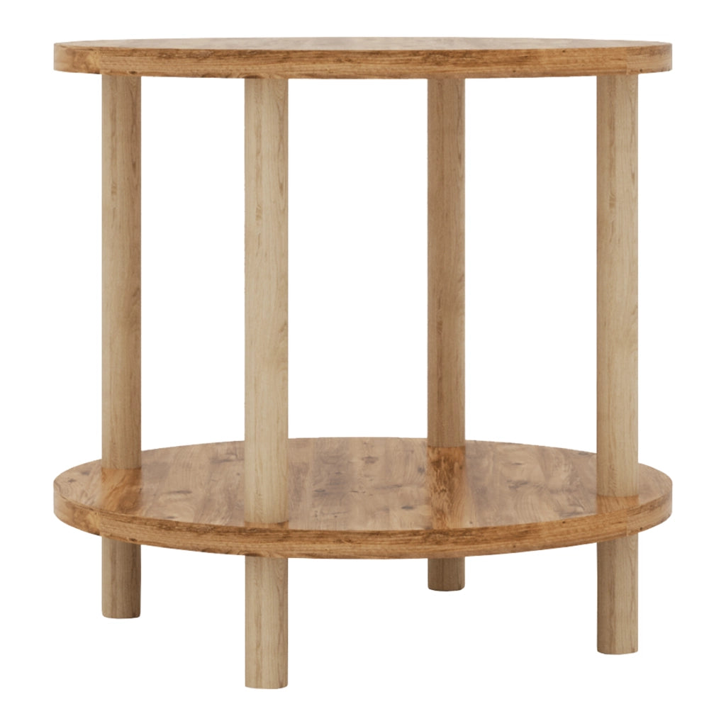 Tavolino Rotondo VES con 2 Piani di Appoggio 49xØ42 cm Effetto Legno [en.casa]