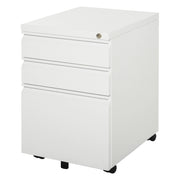 Mobiletto da ufficio mobile con 3 cassetti e ruote, in acciaio compatto con maniglia concava, colore bianco, dimensioni 39x48x60 cm.