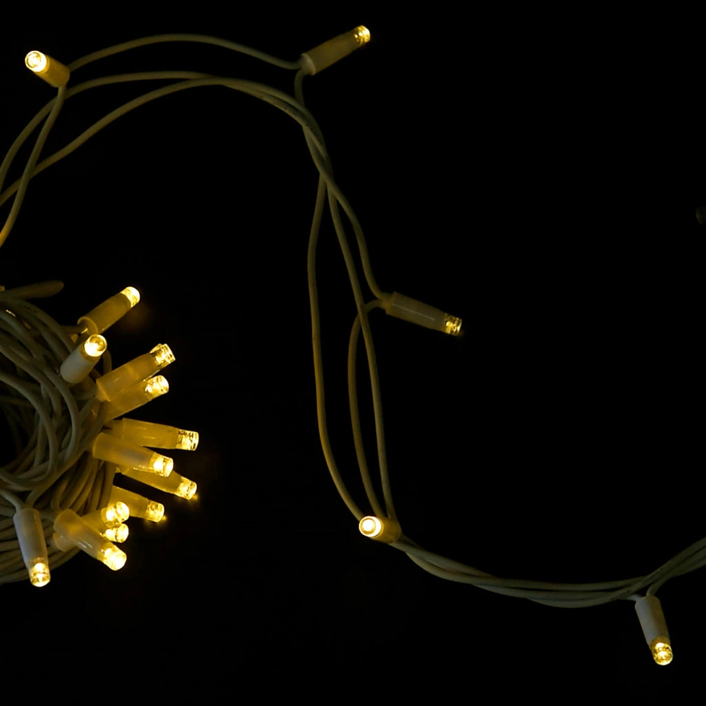 CATENA LUMINOSA PROFESSIONALE 50 MAXI LED CAVO BIANCO 5MT PROLUNGABILE FINO 200MT - LUCE CALDA FISSA E FLASH BIANCO PER ESTERNI E INTERNI