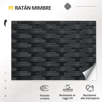 Set Salotto da Giardino Divano 2 Poltrone con Cuscini e Tavolino in Vetro in Rattan PE Nero e Grigio