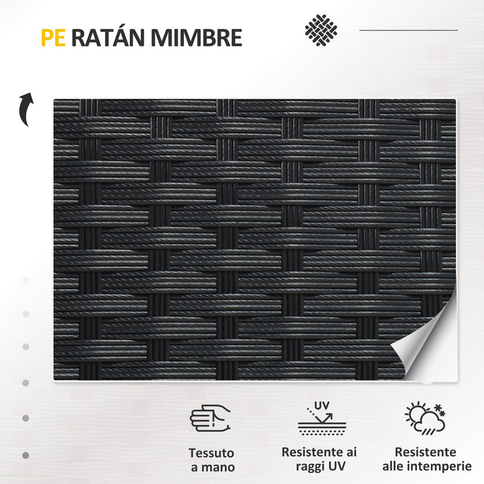 Set Salotto da Giardino Divano 2 Poltrone con Cuscini e Tavolino in Vetro in Rattan PE Nero e Grigio