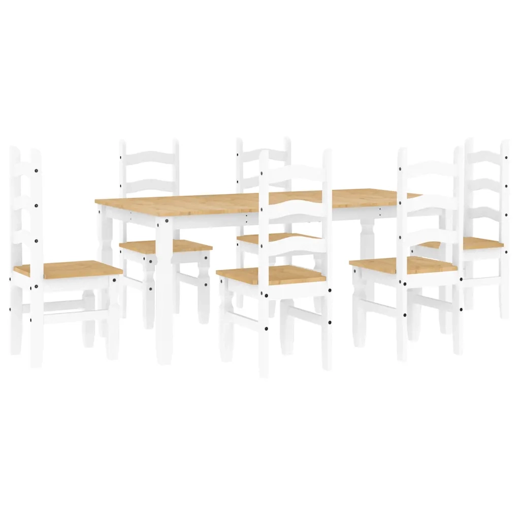 Set da Pranzo 7 pz Panama Bianco in Legno Massello di Pino