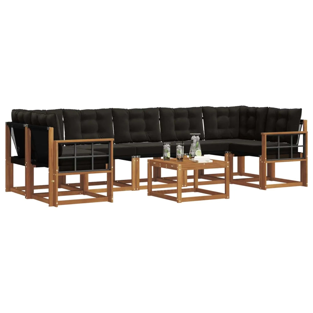 Set di divani da esterno con cuscino 8 pcs Naturale e Nero