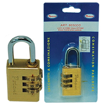 LUCCHETTO A COMBINAZIONE 9000 POTENT  OTTONE ARCO CROMATO MM 40
