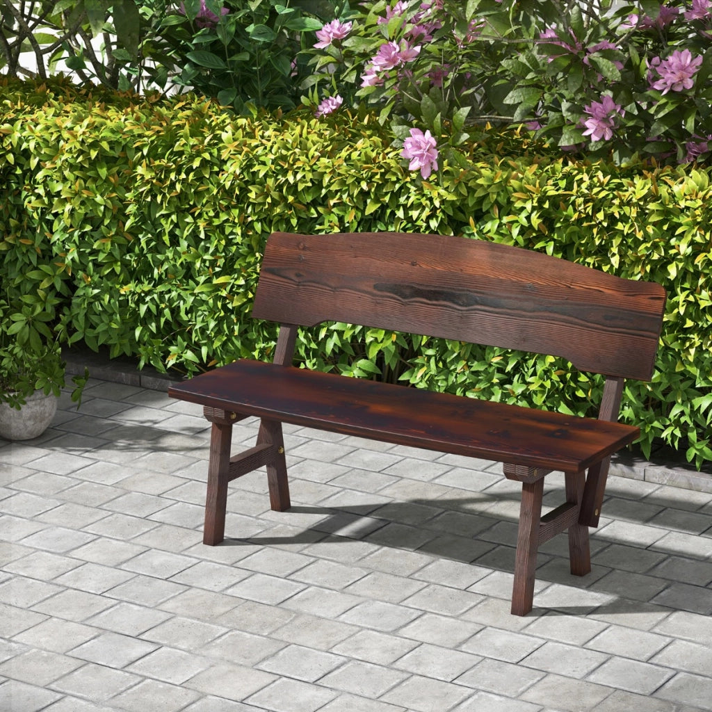 Panchina da giardino all'aperto in legno di abete con schienale inclinato, Panchina per 2 persone con carico 325kg-Panchine