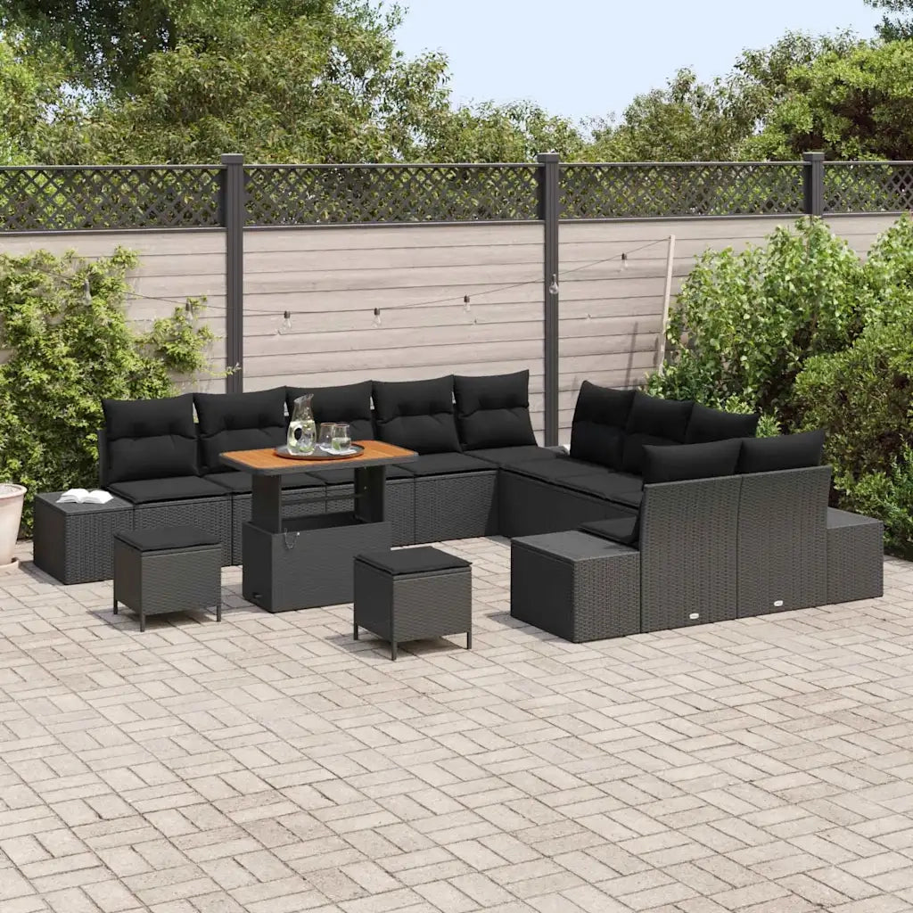 Set Divano da Giardino con cuscino 13 pcs Nero Poly Rattan 3364794