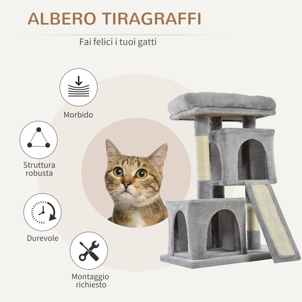 Albero Tiragraffi per Gatti con Lettino e 2 Casette ¨C Zephmum ¨C Grigio 59x39x81 cm