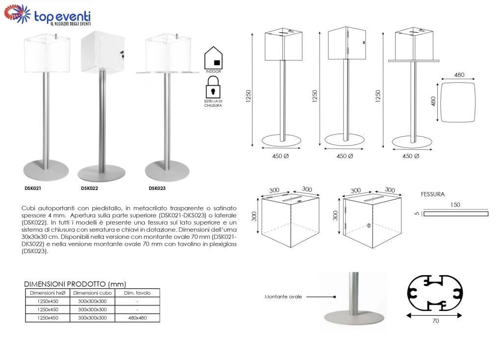 Urna in plexiglass CUBO con piedistallo