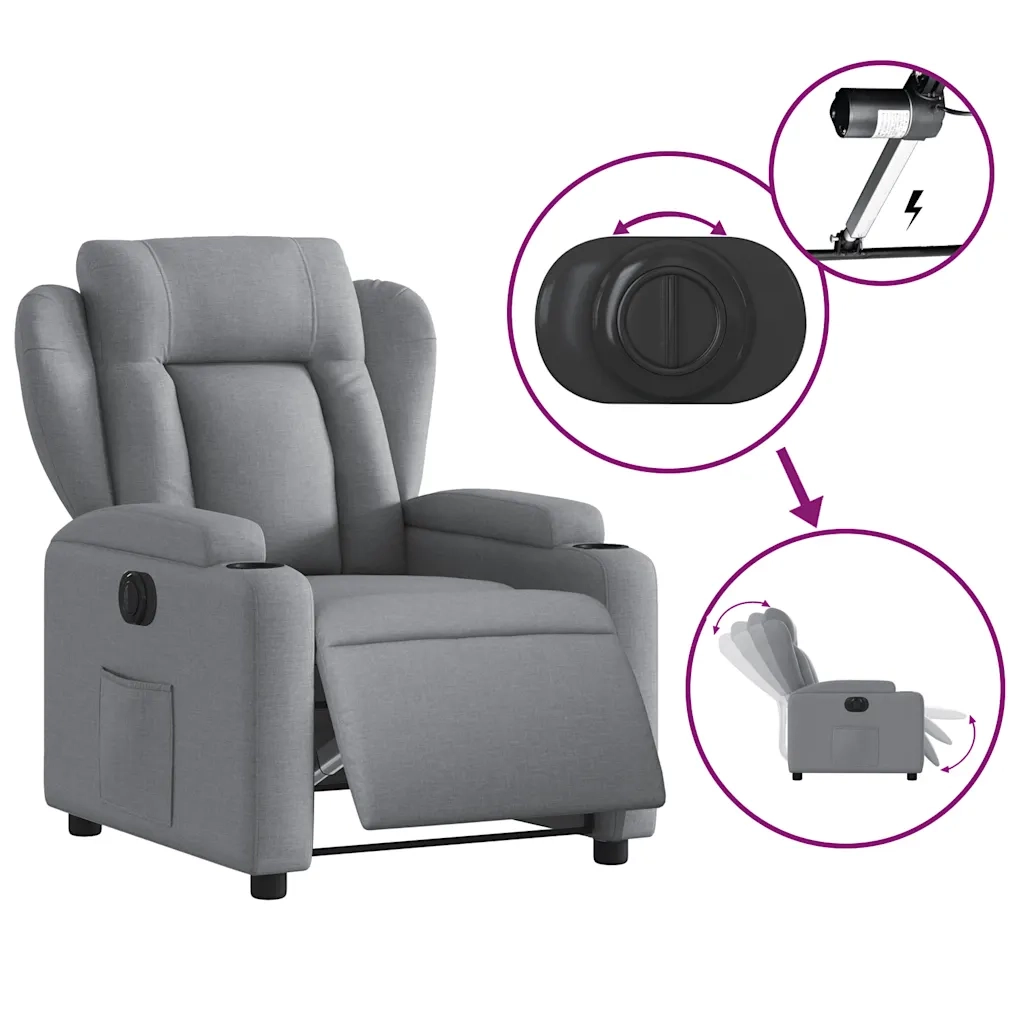 Poltrona | Sedia Relax Elettrica Reclinabile Grigio Chiaro in Tessuto
