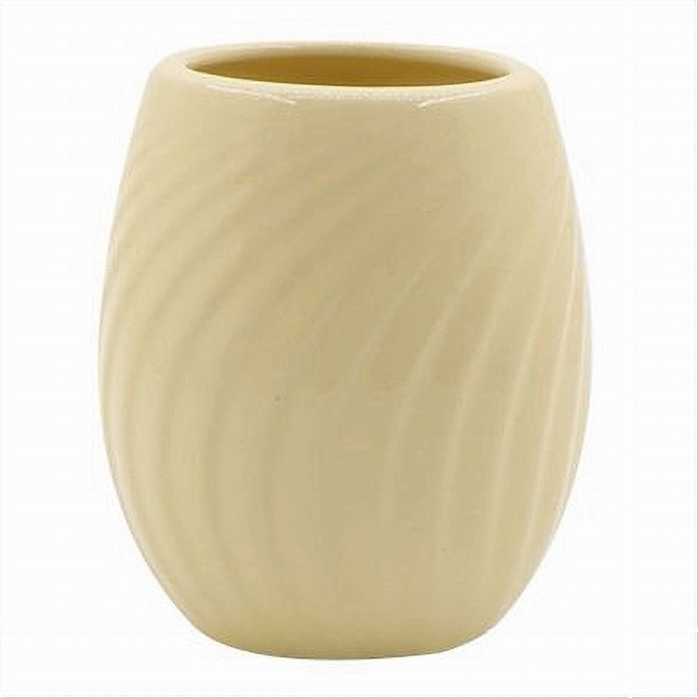 Trade Shop - Bicchiere Portaspazzolini In Ceramica Rigata Gialla Accessori Arredo Bagno 79961 -