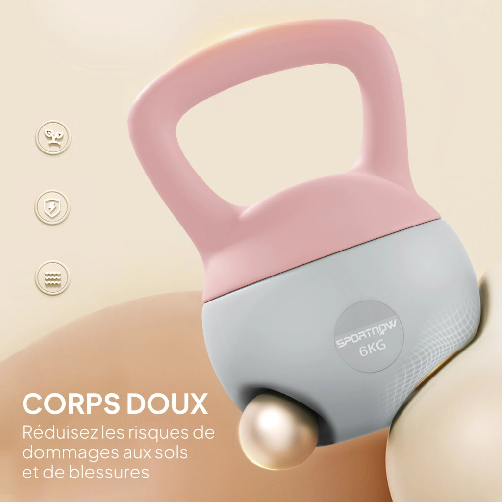Kettlebell 6 kg ¨C Xylo ¨C Impugnatura Antiscivolo Rosa 19x19x28 cm