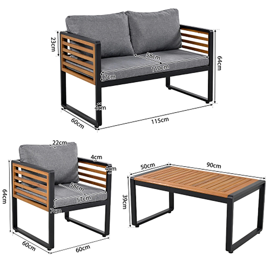 Canap?? da giardino con 4 parti - Xylo - 1x2 posti 2x sedie singole 1x tavolo grigio