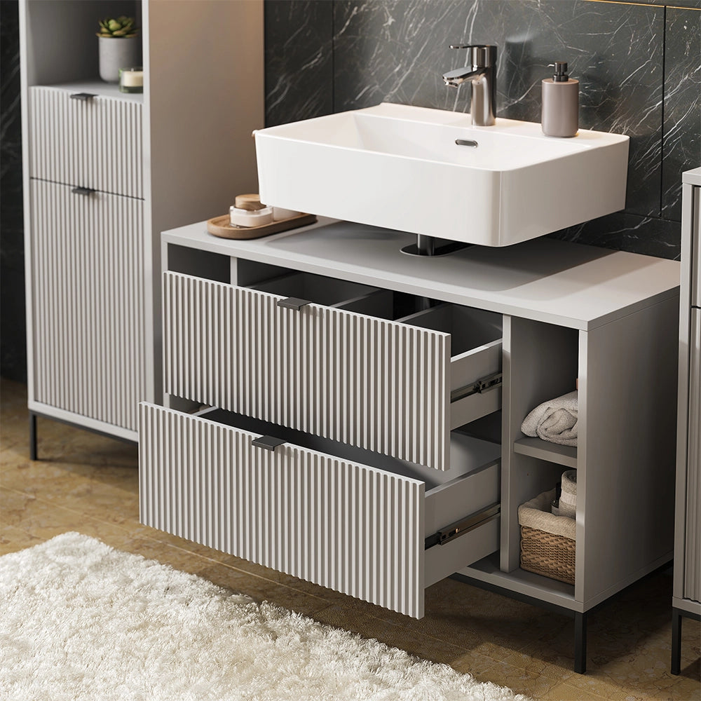 Vicco Mobile sottolavabo per bagno Grigio 100 x 63 cm Con 2 cassetti estraibili