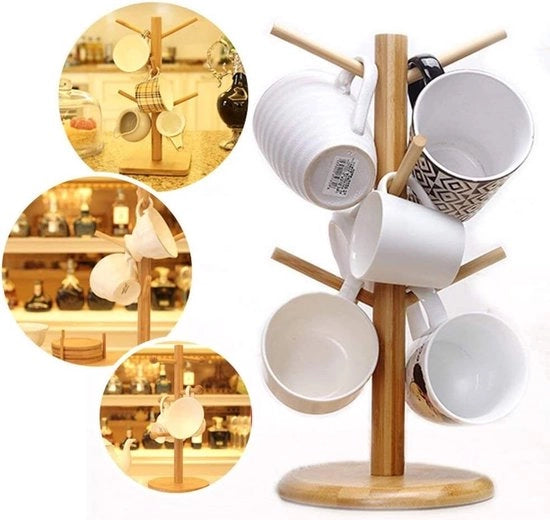 Scaffale per caffè in forma di albero di legno, mobile per la cucina per la conservazione dei bicchieri