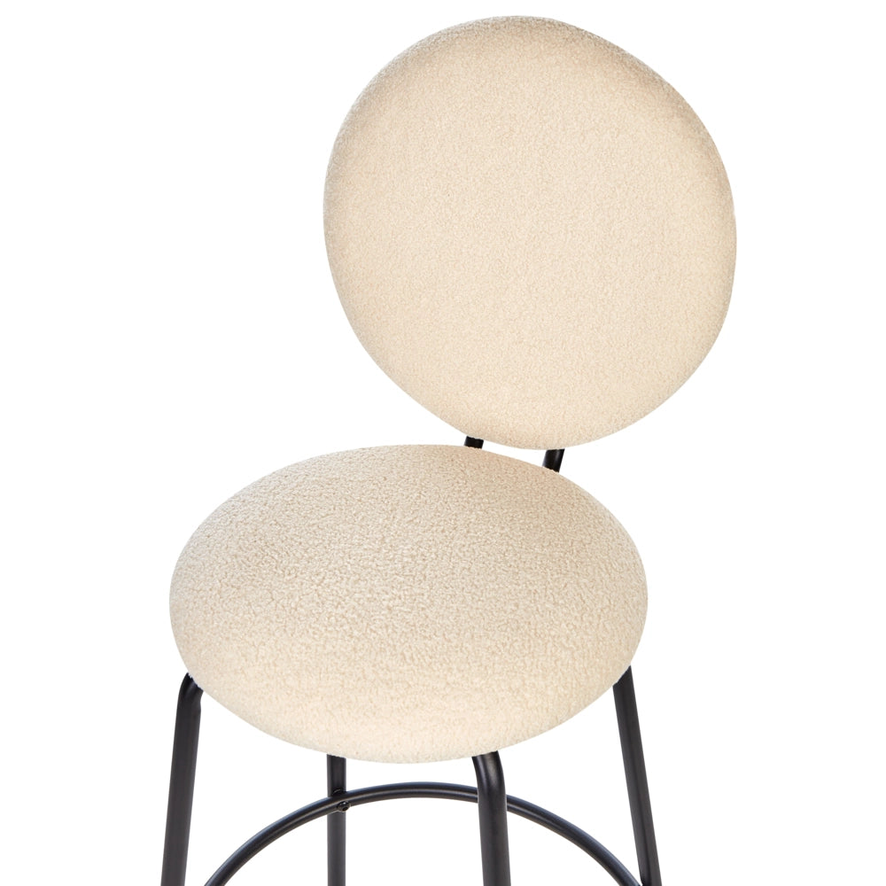 Set di 2 sedie da bar bouclé beige chiaro con gambe in acciaio e schienale rotondo soggiorno salotto