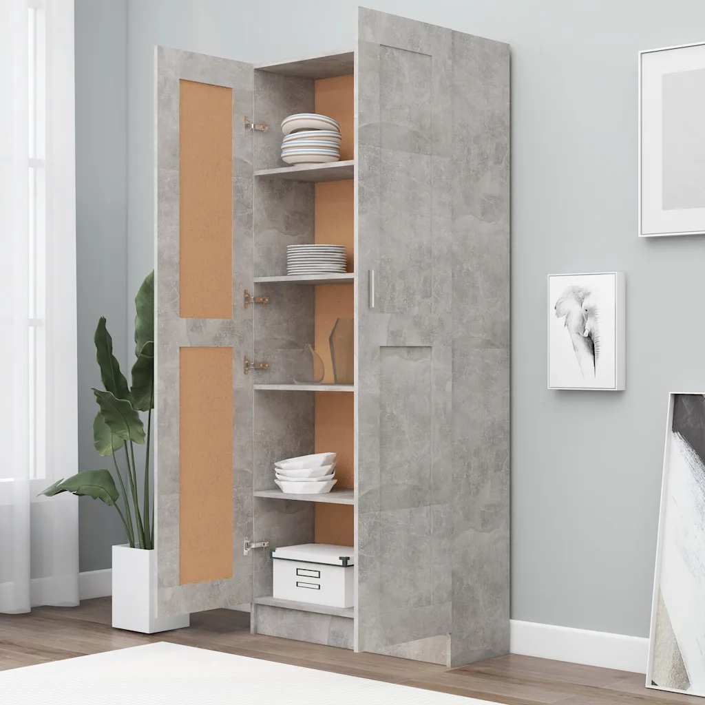 Libreria-Scaffale per Libri-Mobile di Stoccaggio Grigio Cemento 82,5x30,5x185,5 cm in Legno Multistrato