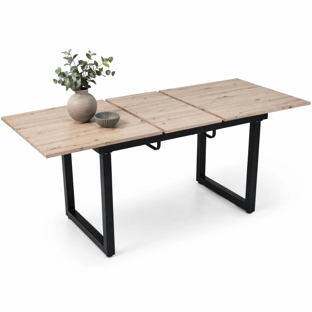 Tavolo da pranzo allungabile in stile industriale, MDF, nero e naturale, con struttura in metallo, 140/180 cm