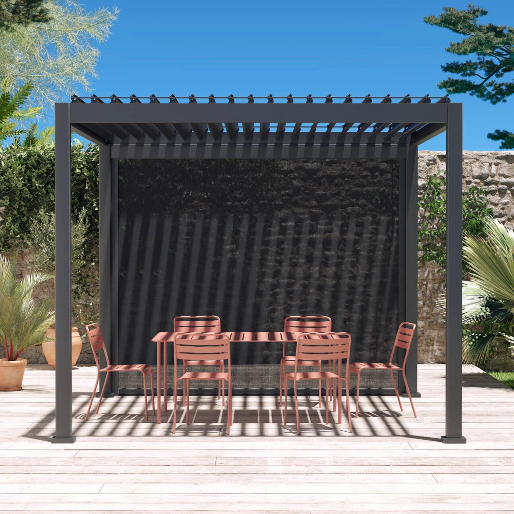 Pergola bioclimatica 3x3m in alluminio v2 + tenda 3m, antracite