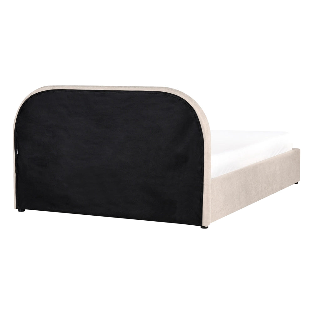 Letto matrimoniale EU Beige Chiaro Tessuto di ciniglia 140 x 200 cm Struttura imbottita con contenitore