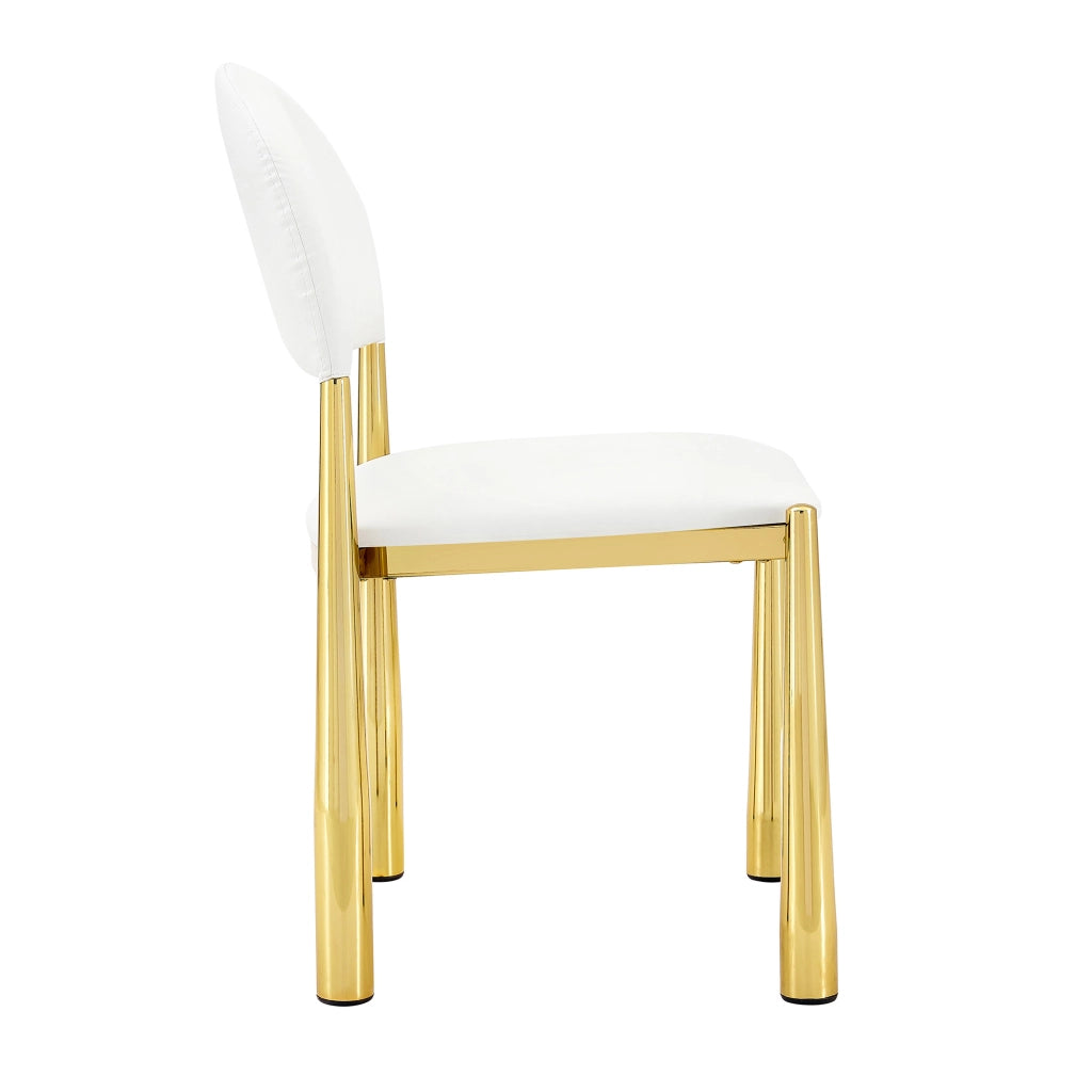 Sedia da Pranzo con Schienale Semicircolare Ergonomico e Gambe in Metallo, in PU Bianco 80 cm
