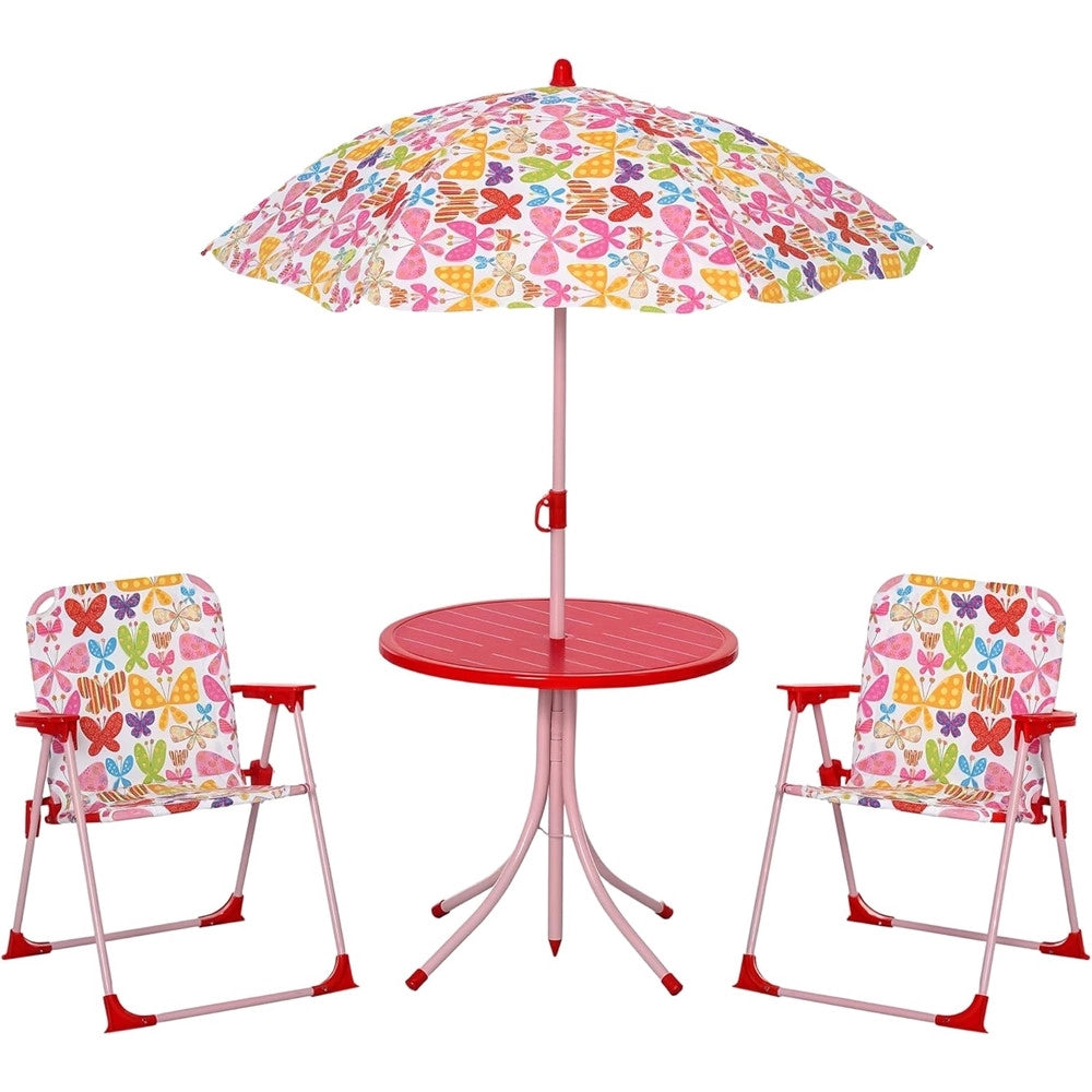 Trade Shop - Set Tavolo Sedia Bistrot Per Bambini Motivo Farfalla Giardino Cortile Con Ombrellone 529027 -