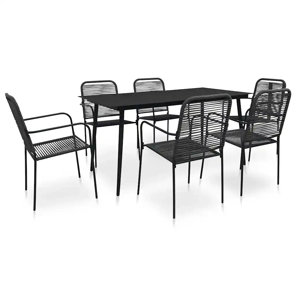 Set da Pranzo da Esterni 7 pz in Corda di Cotone e Acciaio Nero cod mxl 34569
