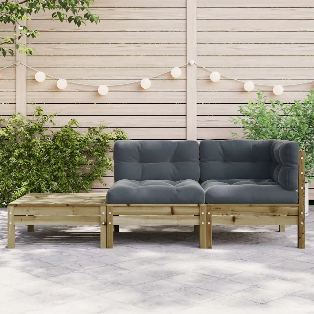 Divano esterno-Divano Giardino con Cuscini e Poggiapiedi Legno Pino Impregnato