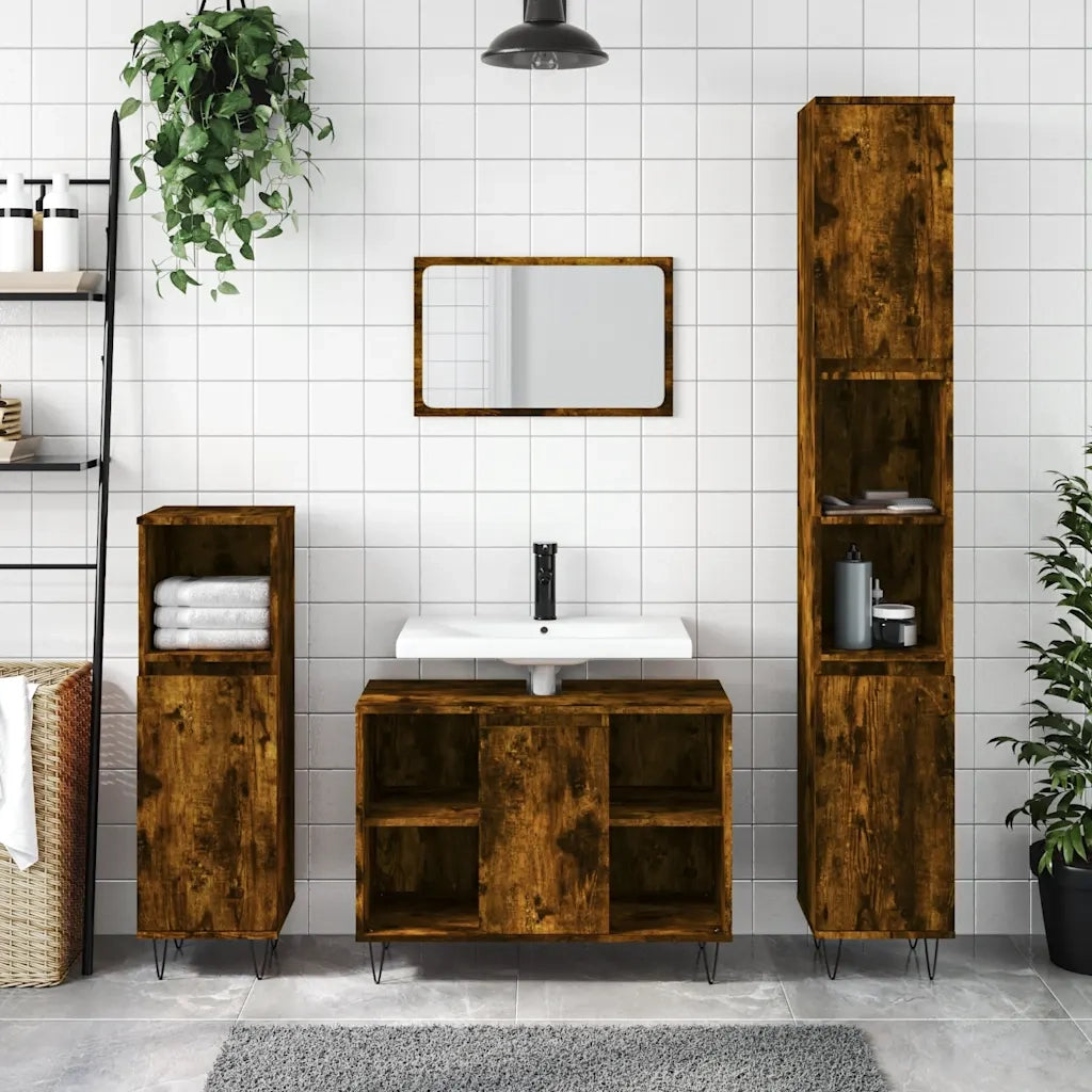 Armadietto Bagno Rovere Fumo 30x30x100 cm in Legno Multistratocod mxl 128649