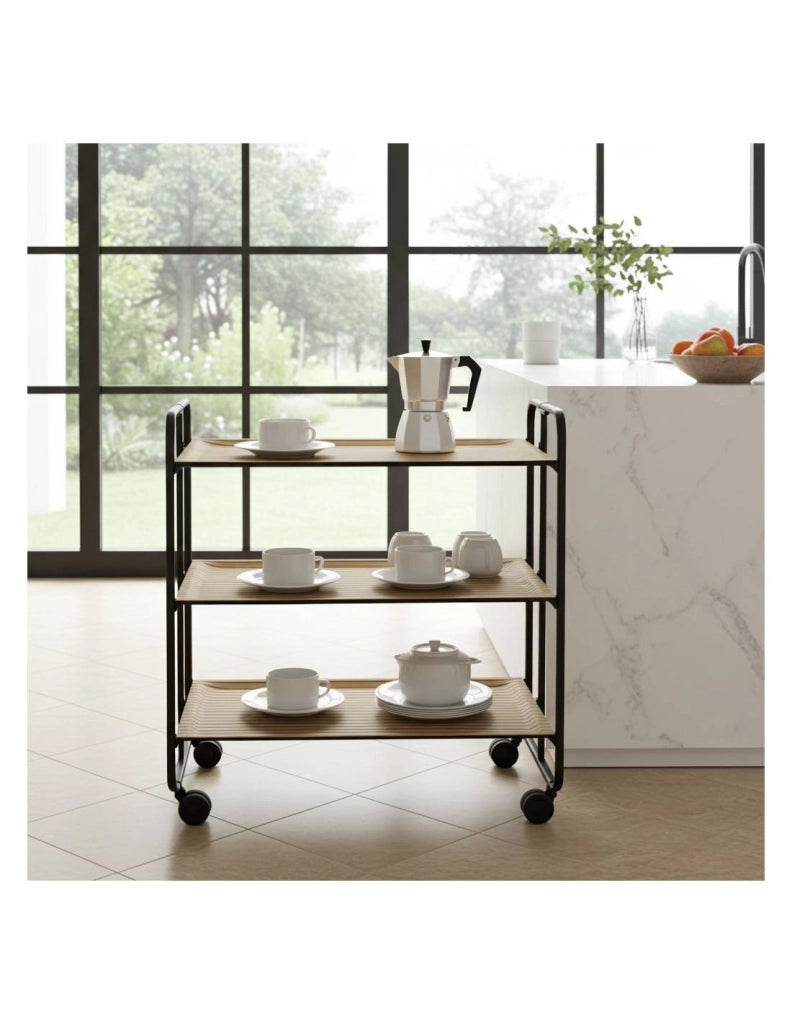Carrello da cucina pieghevole nero con ruote BAUHAUS 3 ripiani