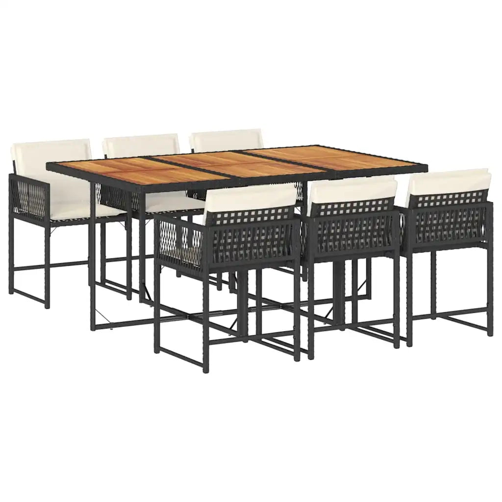 Set da Pranzo da Giardino 7 pz Nero con Cuscini in Polyrattan 3211455