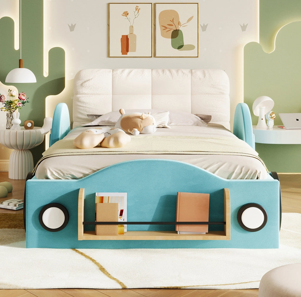 Letto imbottito blu 90x200 cm con contenitore idraulico
